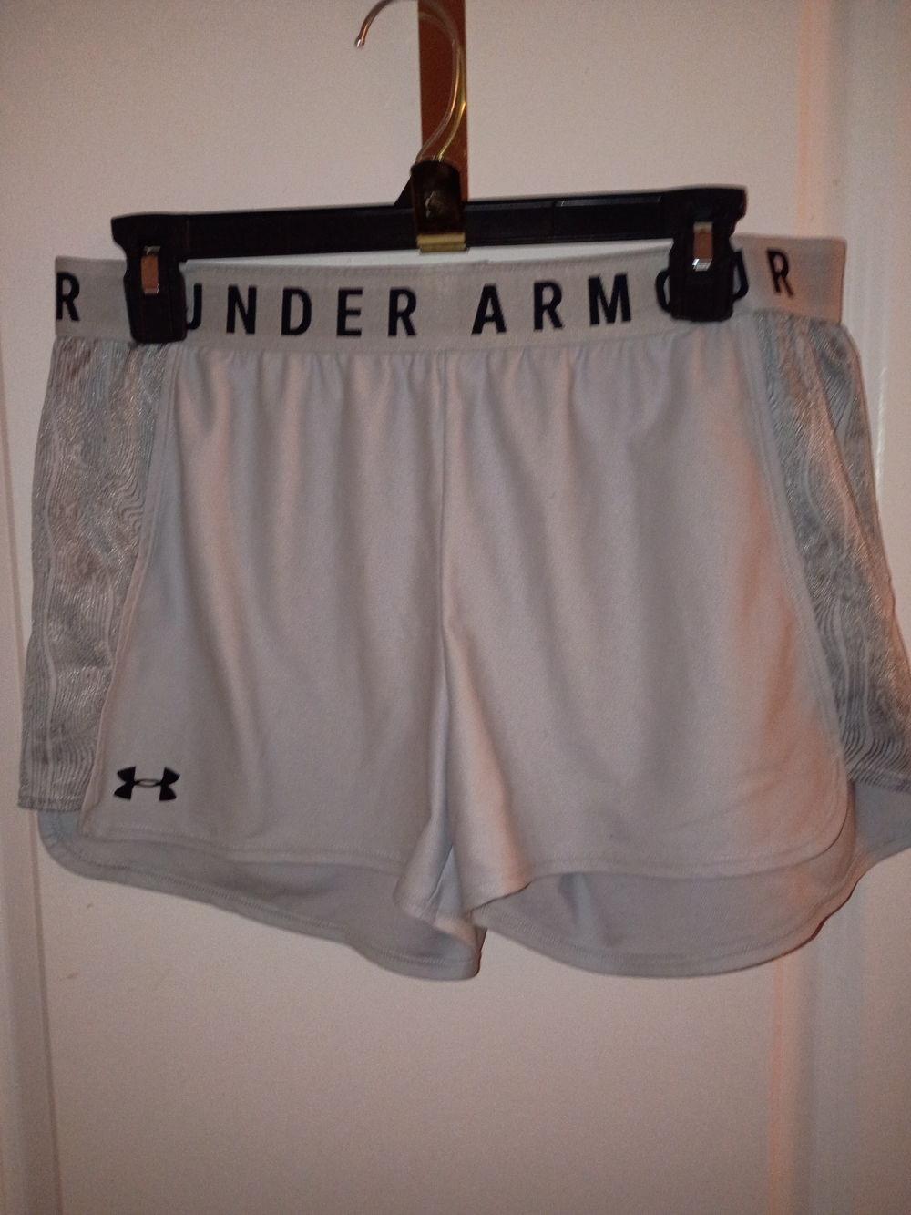 Under Armour Light Gray Athletic Shorts with Black Logo
